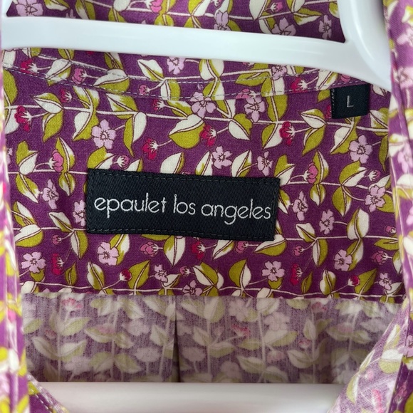 Men's Epaulet Los Angeles Floral Button Front Shirt Purple Large - Picture 3 of 4